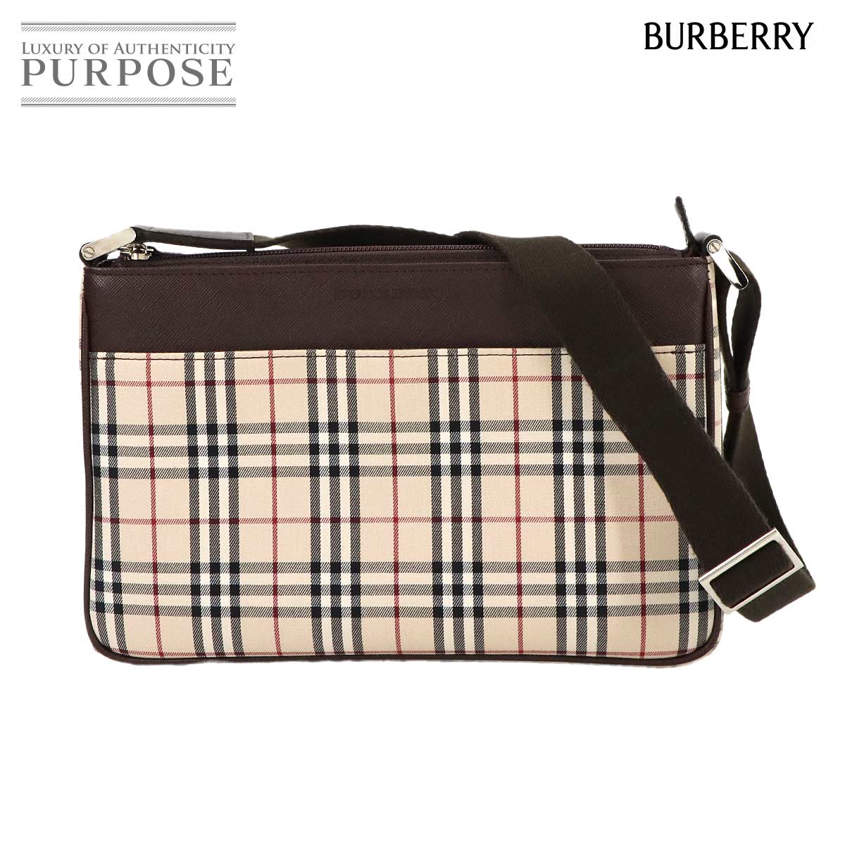 【新品同様】 バーバリー BURBERRY ノバチェック ショルダー バッグ キャンバス レザー ベージュ ブラウン シルバー 金具 Shoulder Bag 【中古】