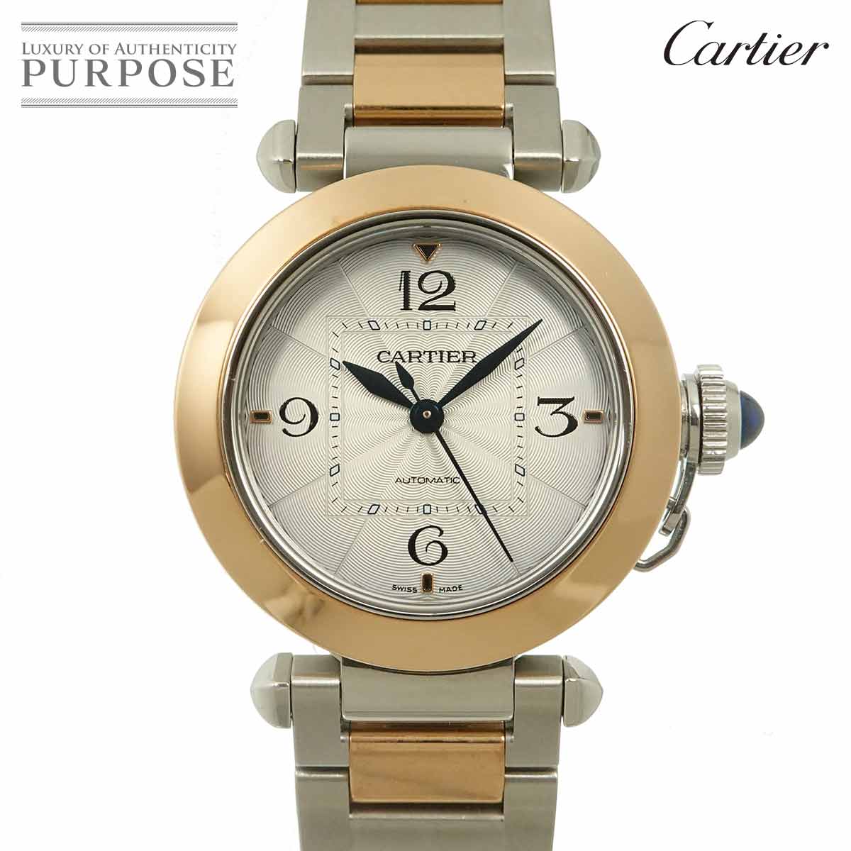 カルティエ Cartier パシャ ドゥ カルティエ 35粍 二人組 W2PA0008 メンズ ウオッチ しろがね色 K18PG さくら色ゴールド 自動小銃一巻き Pasha 【中古】 腕時計-メンズ腕時計