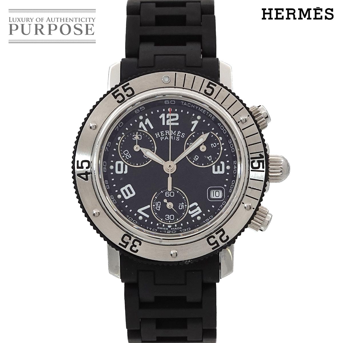 エルメスHERMES CL2.318クリッパー ダイバー クロノ　クォーツ美品 HERMES 美品 エルメス クリッパーダイバー クロノグラフ