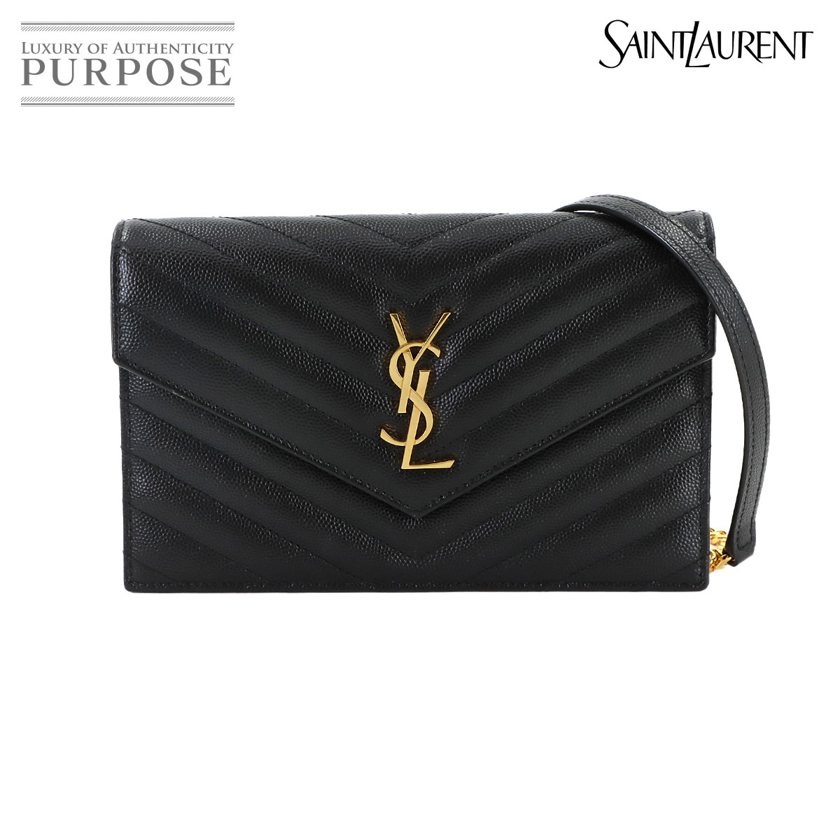 【新品負けず劣らず】 サンローラン SAINT LAURENT カサンドラ 状ぶくろ チェーン店 ウォレット 長金入れ なめし革 黒いこと 742920 ゴールド 金具 Cassandre Envelope Chain Wallet 【中古】