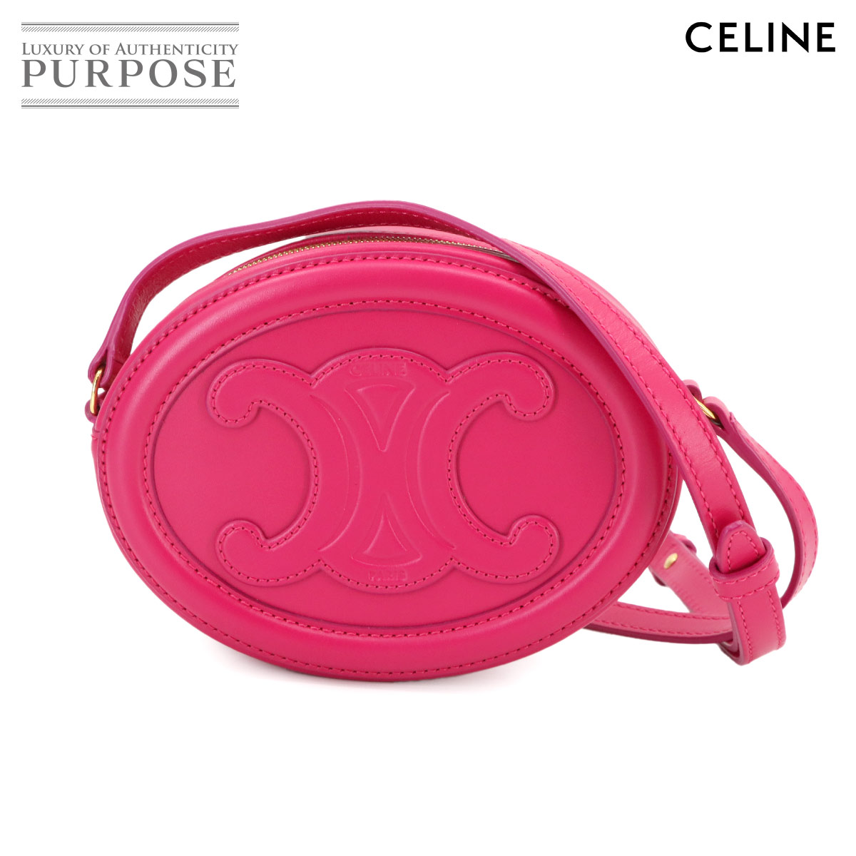 【未使用 展示品】 セリーヌ CELINE オーバルパース キュイル トリオンフ ショルダー バッグ レザー ピンク 10I703DPQ ゴールド 金具 Oval Purse Cuir Triomphe 【中古】