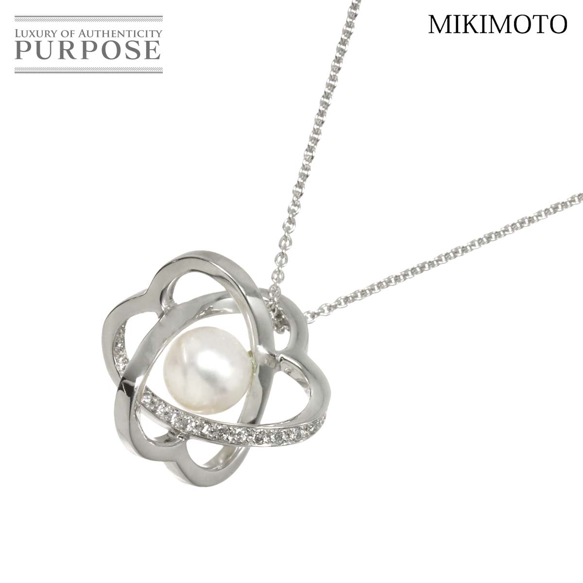【新品同様】 ミキモト MIKIMOTO アコヤ真珠 7.3mm ダイヤ ネックレス 45cm K18 WG ホワイトゴールド 750 パール Pearl Necklace【中古】