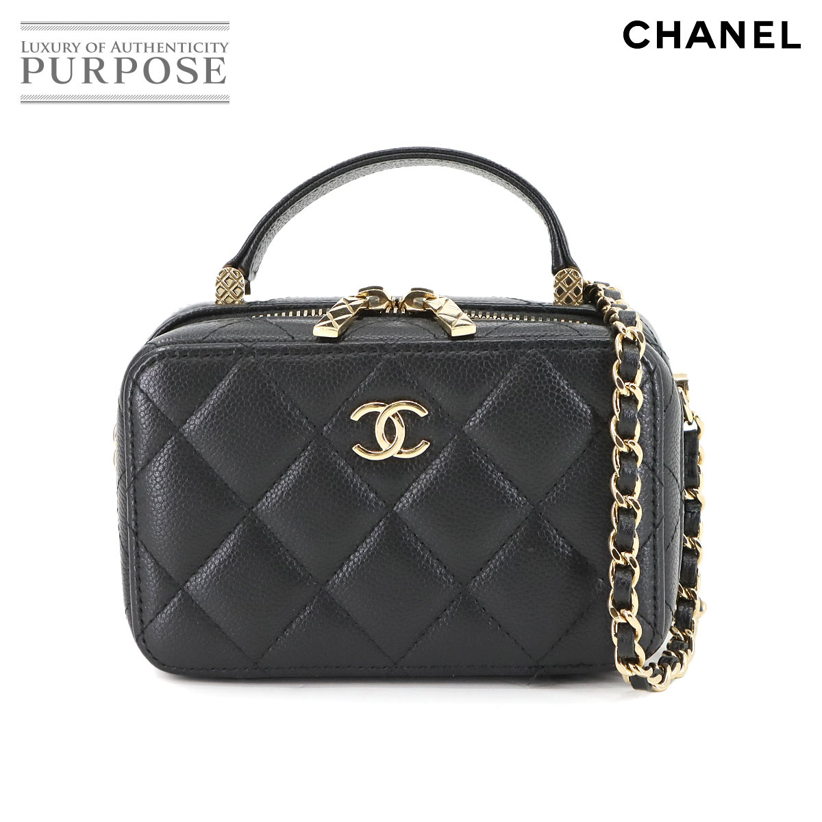 【新品同様】 シャネル CHANEL マトラッセ ミニ バニティ 2way ハンド ショルダー バッグ キャビアスキン ブラック AP2634 Matelasse Mini Vanity Bag 【中古】