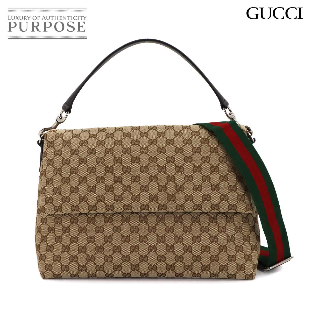 【未使用 展示品】 グッチ GUCCI GGキャンバス 2way ショルダー バッグ レザー ベージュ ブラウン 821616 シルバー 金具 Shoulder Bag 【中古】