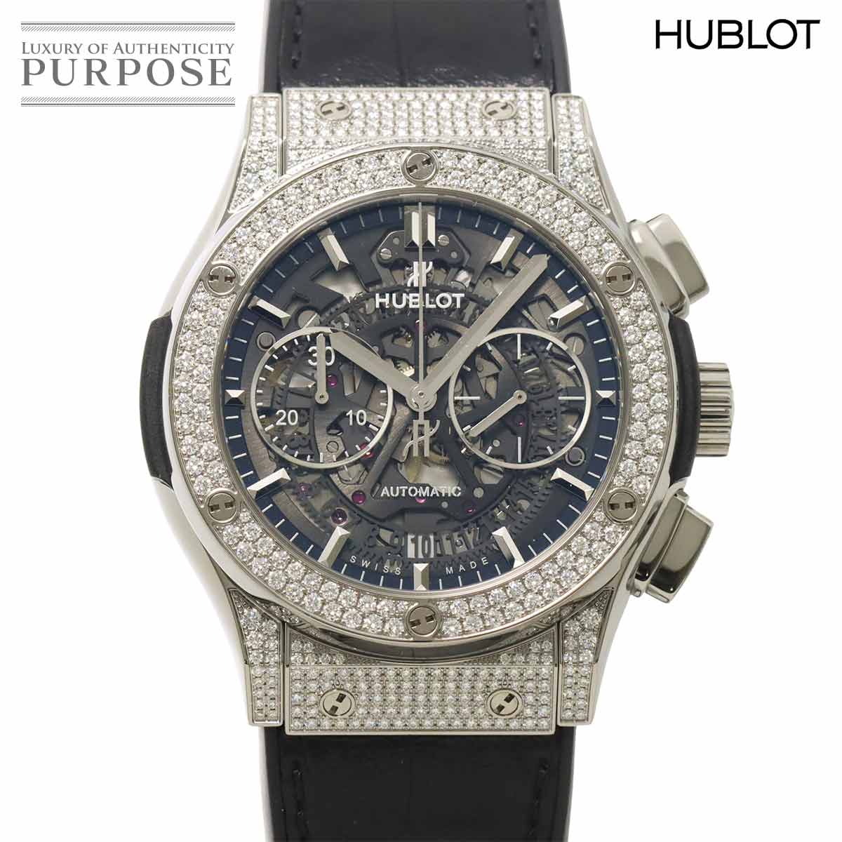 【新品仕上げ 済み】 ウブロ HUBLOT クラシックフュージョン アエロフュージョン クロノグラフ チタニウム パヴェ 525 NX 0170 LR 1704 ベゼル ラグ ダイヤ メンズ 腕時計 スケルトン オートマ 自動巻き Classic fusion 【中古】｜VINTAGE LOVER PURPOSE