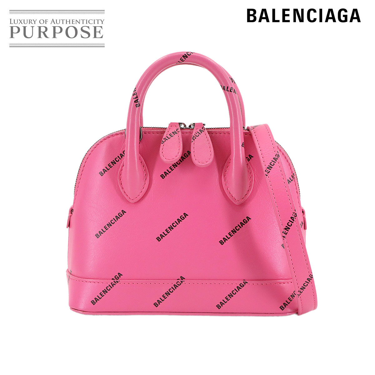 【新品同様】 バレンシアガ BALENCIAGA ヴィル トップ ハンドル XXS 2way ハンド ショルダー バッグ レザー ピンク ブラック 550646 Vill Bag 【中古】