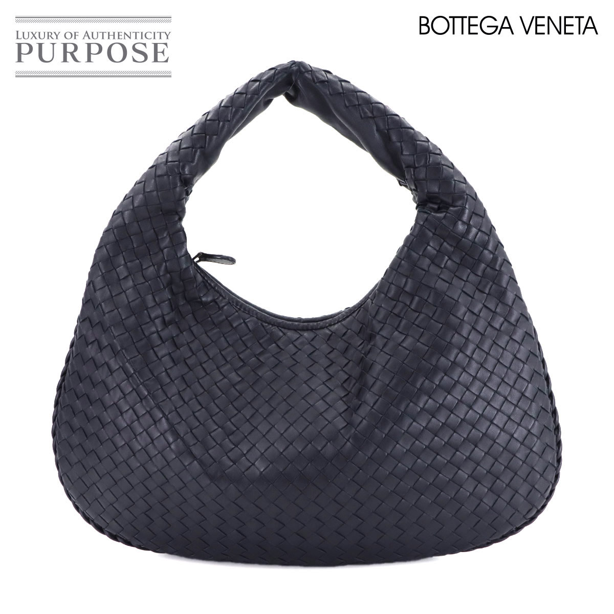 【新品同様】 ボッテガ ヴェネタ BOTTEGA VENETA イントレチャート ワンショルダー バッグ レザー ネイビー 115653 ガンメタ 金具 Shoulder Bag 【中古】