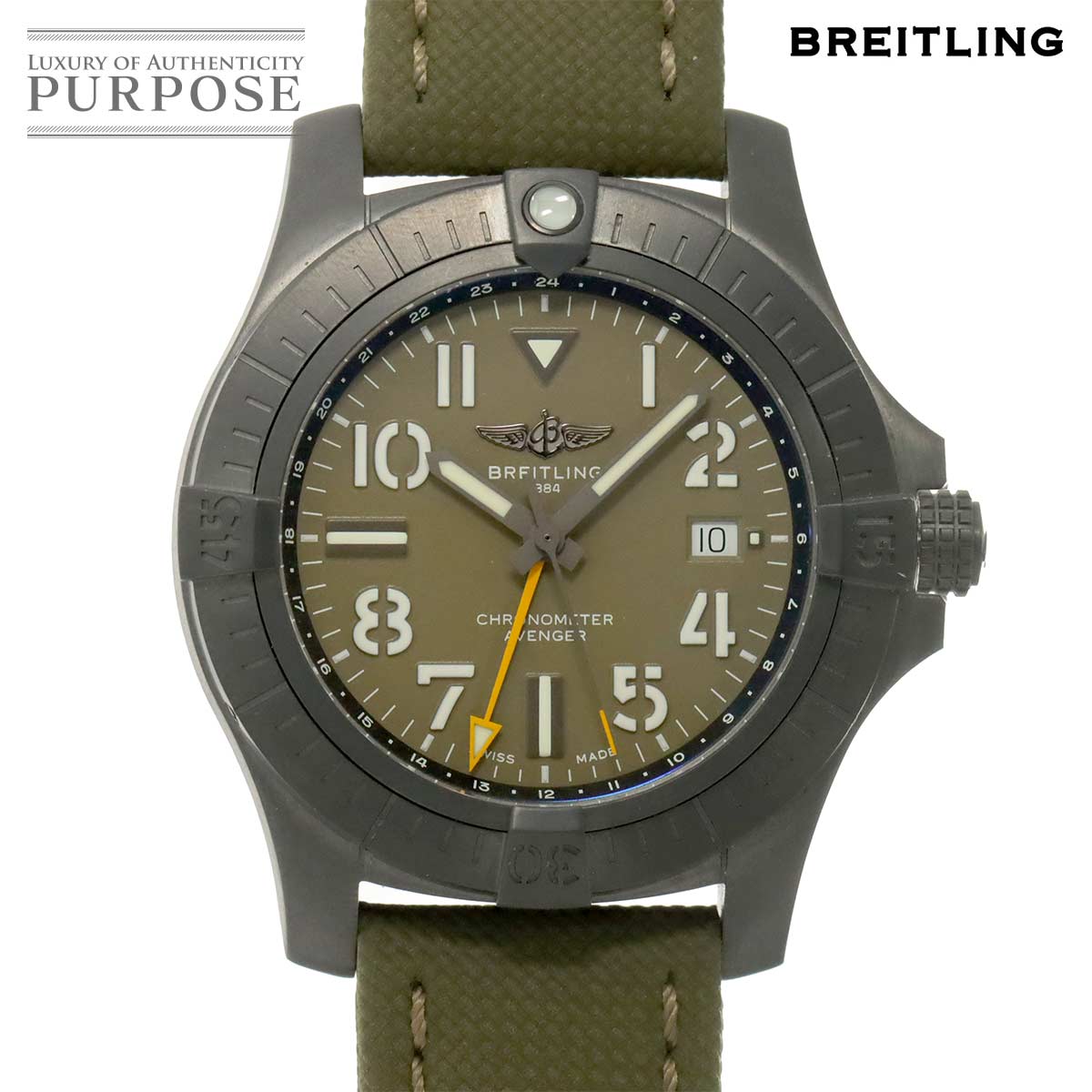 ブライトリング BREITLING アベンジャー GMT 45 ナイトミッション V32395 世界限定2000本 メンズ 腕時計 カーキ デイト オートマ 自動巻き ウォッチ Avenger 【中古】｜VINTAGE LOVER PURPOSE