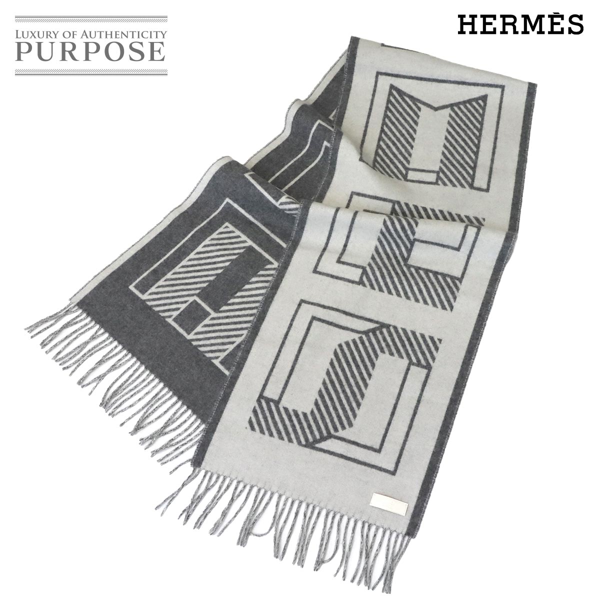 【未当てはめる 見せびらかす品】 エルメス HERMES レトル オ カレ 消音装置 カシミール 100% なめし革 イヴォワール グリフランネル Winter Scarf 【中古】
