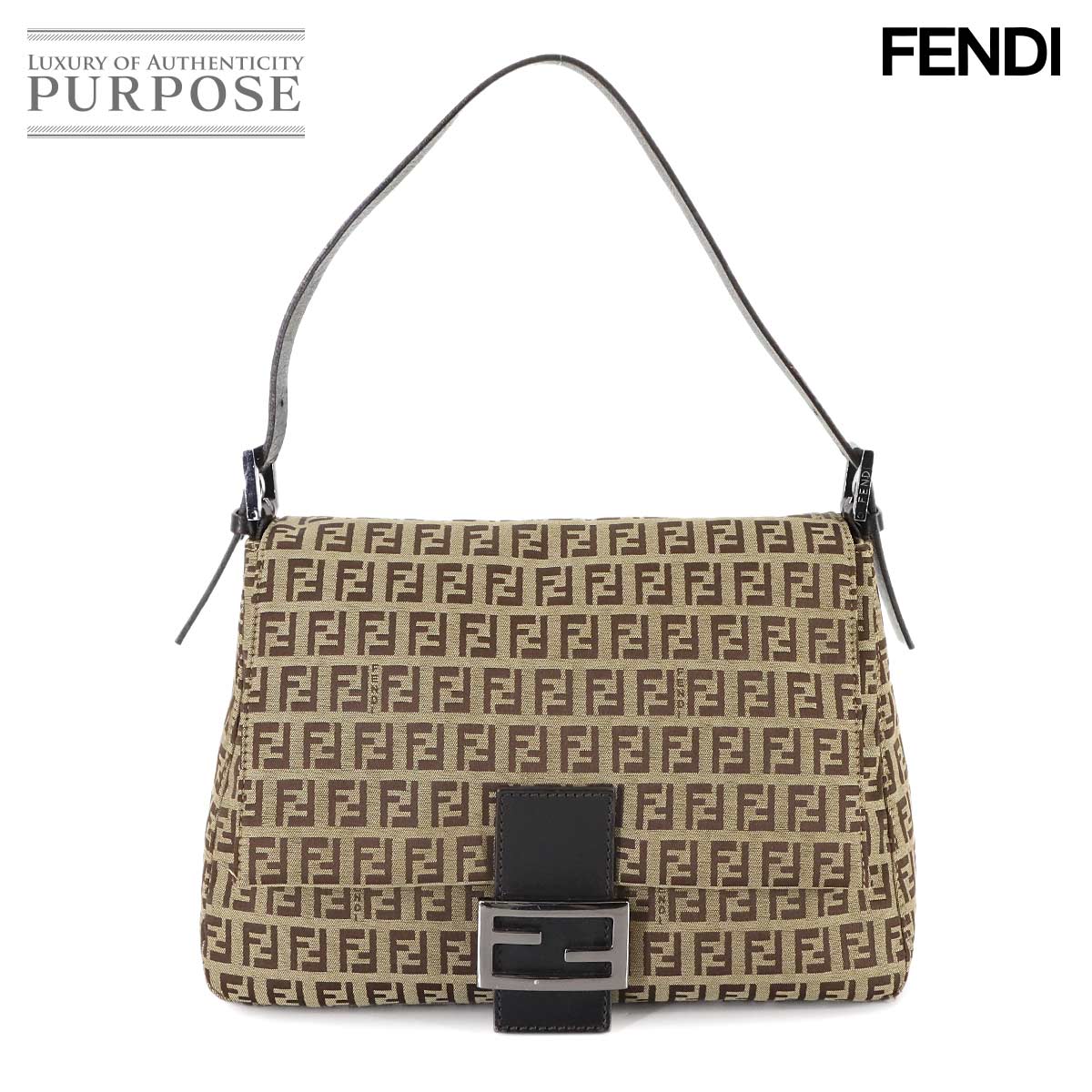 【美品】 フェンディ FENDI ズッキーノ マンマバゲット ショルダー バッグ キャンバス ベージュ ブラウン 8BR001 シルバー 金具 Zucchino Mamma Baguette 【中古】|VINTAGE LOVER PURPOSE