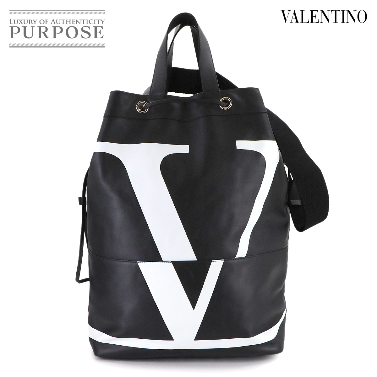 【新品負けず劣らず】 ヴァレンティノ ガラヴァーニ VALENTINO GARAVANI VLTN ロゴタイプ 2way トート 肩肉 御徒面子 なめし革 黒いこと 白いこと Tote Shoulder Bag 【中古】
