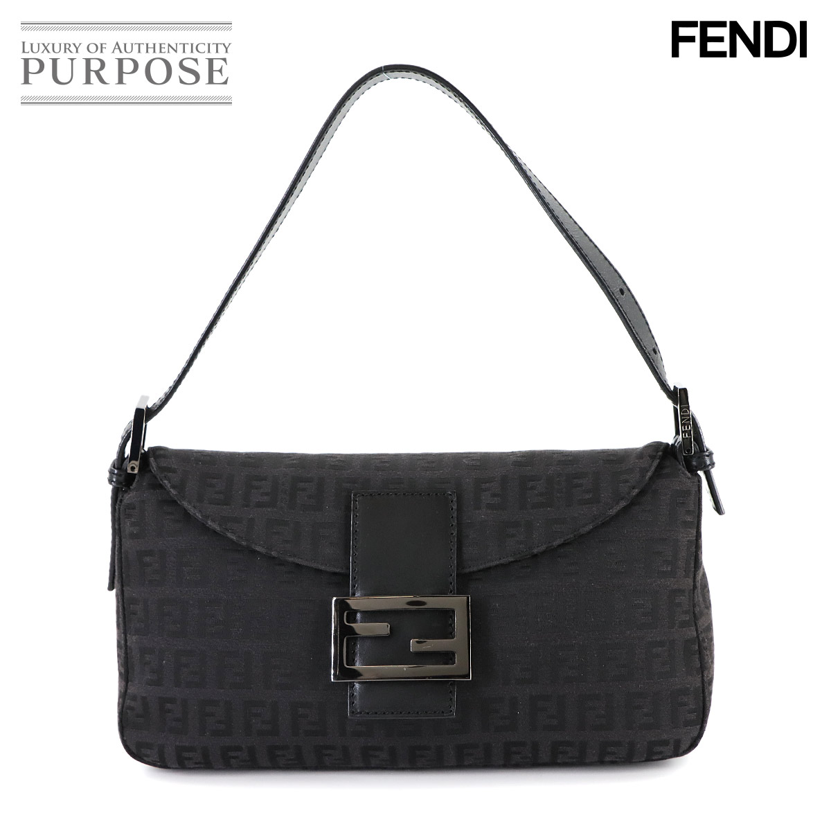【新品同様】 フェンディ FENDI ズッキーノ マンマバゲット ショルダー バッグ キャンバス レザー ブラック 8BR003 シルバー 金具 Mamma Baguette 【中古】