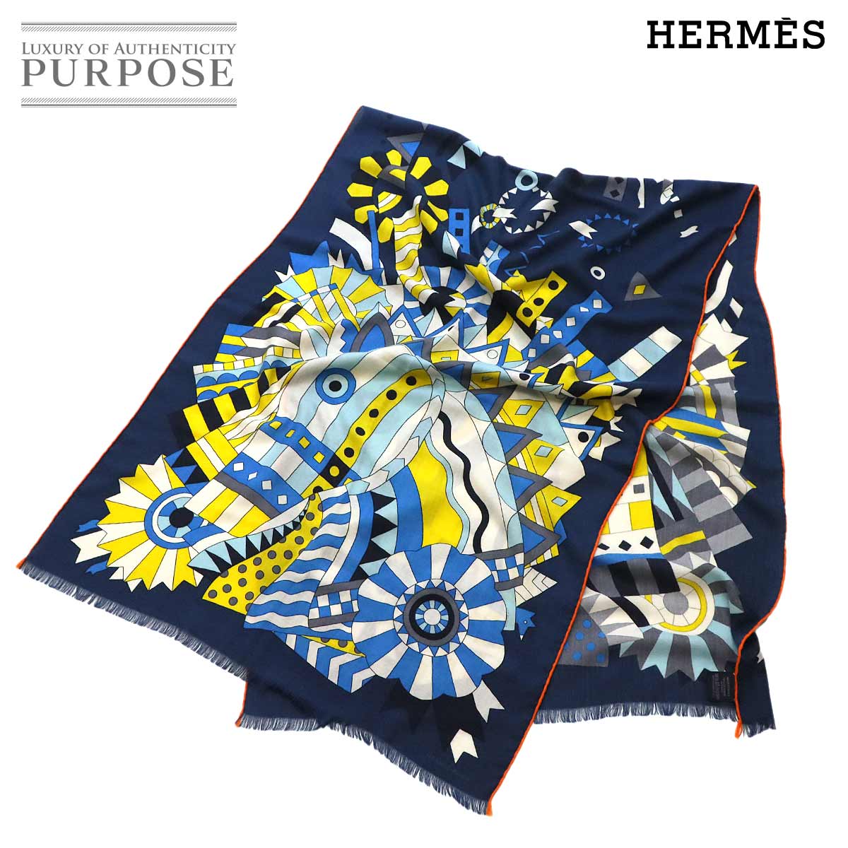 【未当て嵌める 見せびらかす品】 エルメス HERMES 大判 袈裟 シュヴァルドゥフィット カシミール 地絹 マルチ色つや Scarf 【中古】