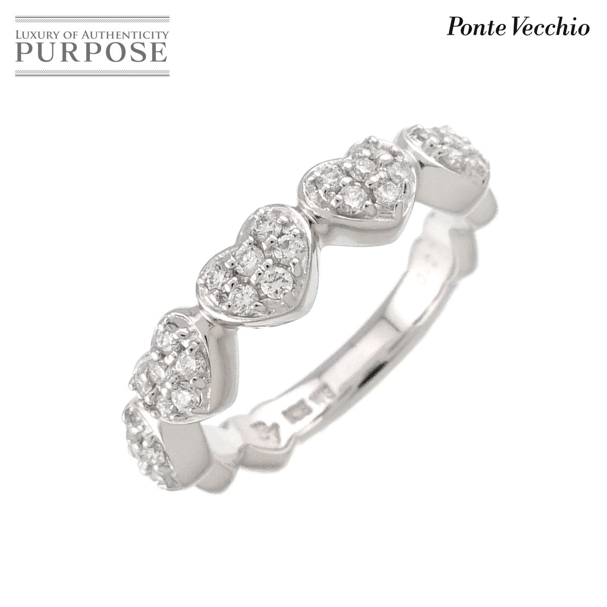 【新品同様】 ポンテヴェキオ Ponte Vecchio 9号 リング ダイヤ 0.27ct K18 WG ホワイトゴールド 750 指輪 ハート Diamond Ring【証明書付き】【中古】