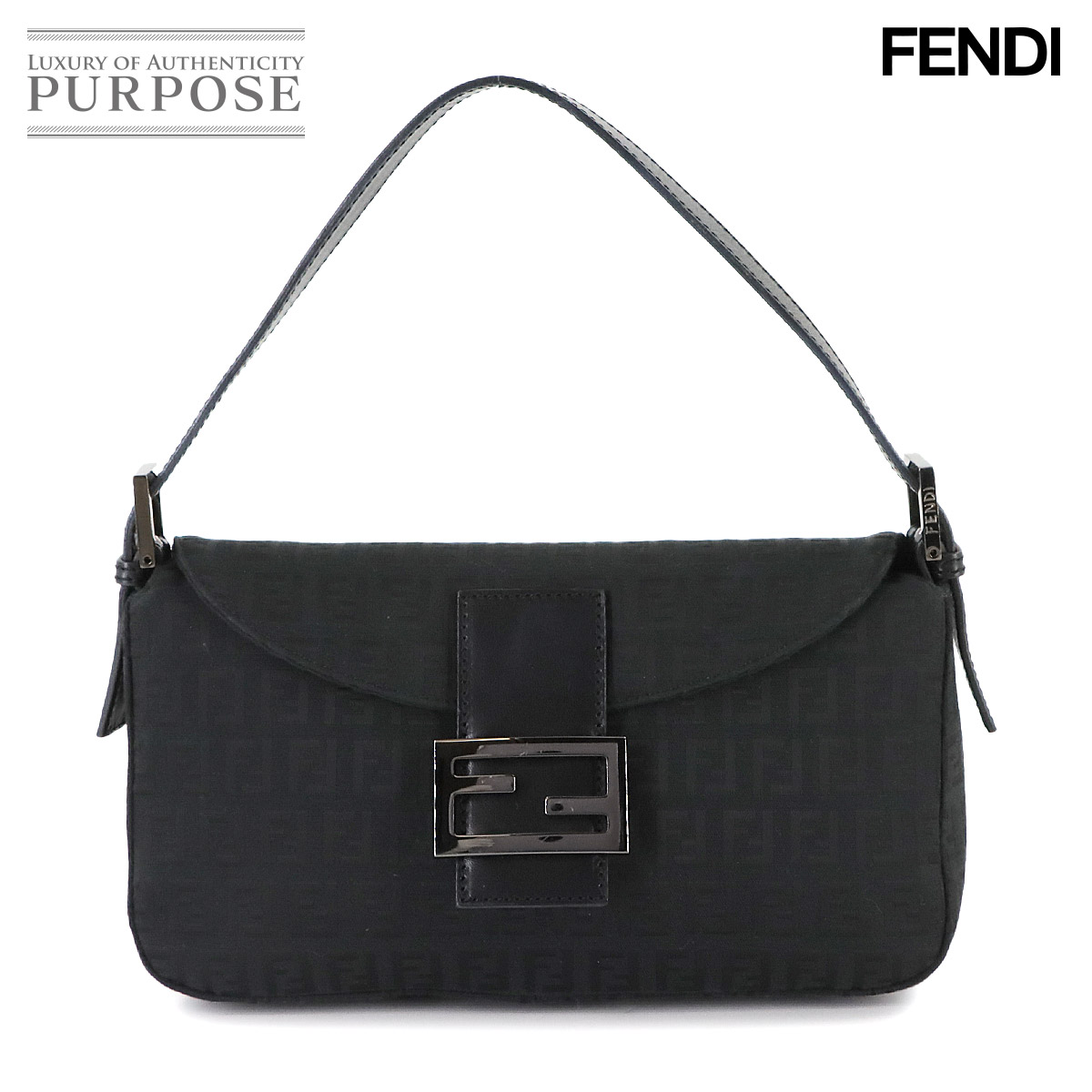 【新品負けず劣らず】 フェンディ FENDI ズッキーノ マンマバゲット 肩部 御徒面子 帆布 なめし革 黒いこと 8BR003 黒いこと 金具 Mamma Baguette 【中古】