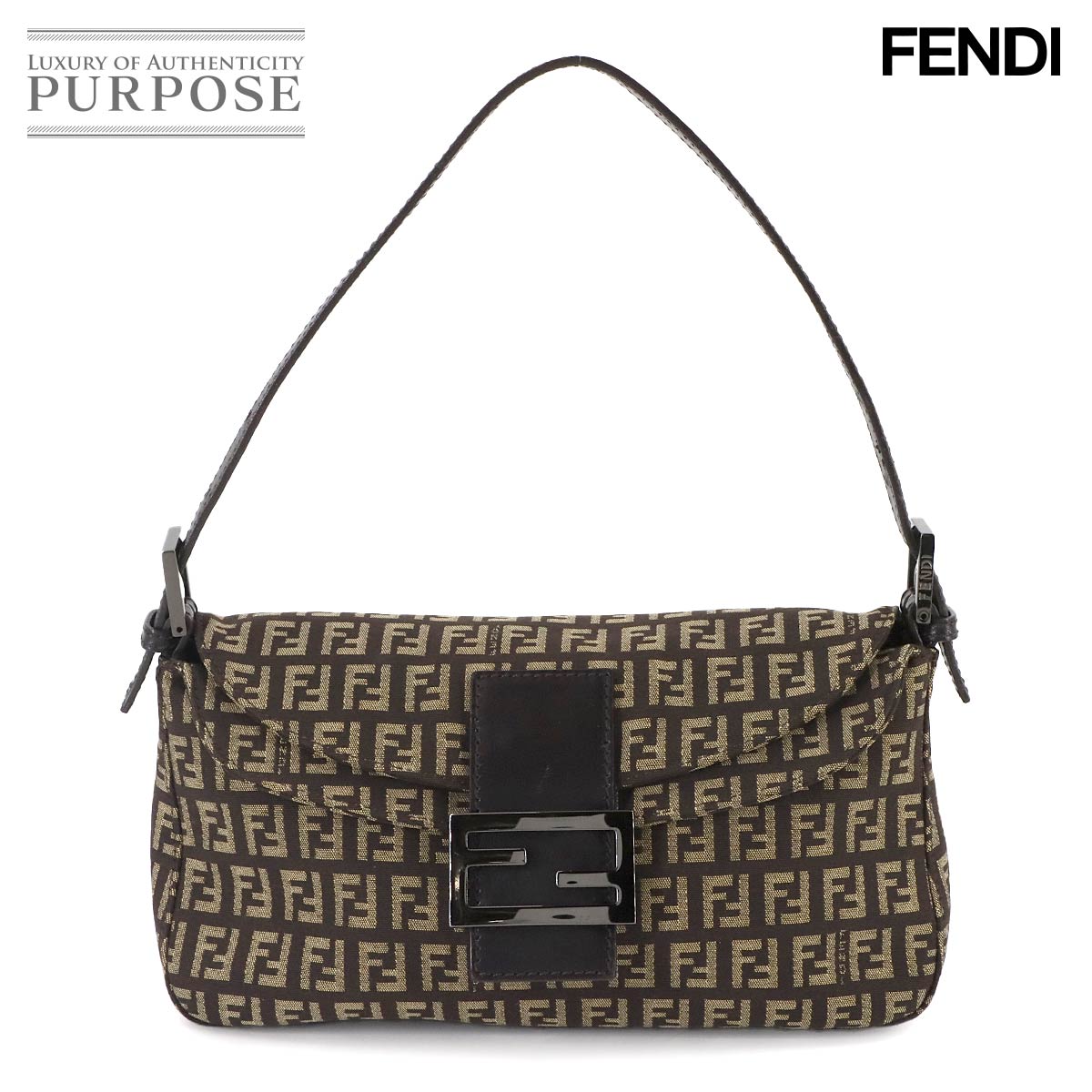 【美品】 フェンディ FENDI ズッキーノ マンマバケット 肩部 御徒面子 帆布 赤銅色 ベージュ 8BR003 黒いこと 金具 Zucchino Mamma Baguette 【中古】