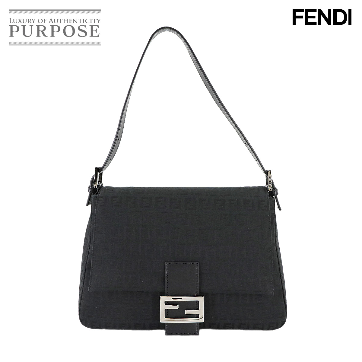【未使用 展示品】 フェンディ FENDI ズッキーノ マンマバケット ショルダー バッグ キャンバス ブラック 8BR001 シルバー 金具 Zucchino Mamma Baguette 【中古】｜VINTAGE LOVER PURPOSE