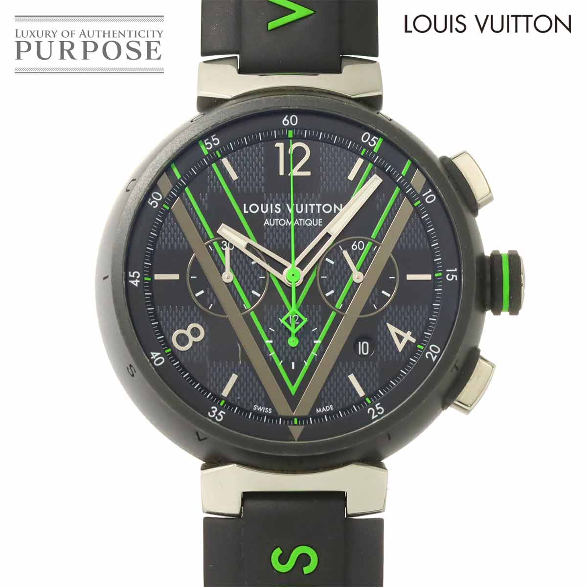ルイ ヴィトン LOUIS VUITTON タンブール オトマティック ダミエ グラフィット スピード競技 クロノグラフ QA130 メンズ ウオッチ デイト 自動小銃一巻き Tambour 【中古】