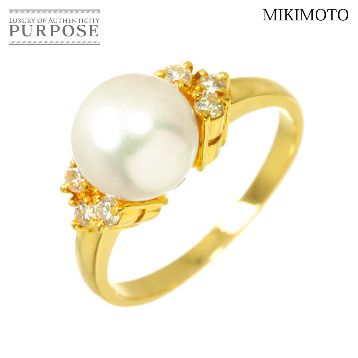 【新品同様】 ミキモト MIKIMOTO 11号 リング アコヤ真珠 8.2mm ダイヤ K18 YG イエローゴールド 750 パール 指輪 Akoya Pearl Ring【中古】｜VINTAGE LOVER PURPOSE