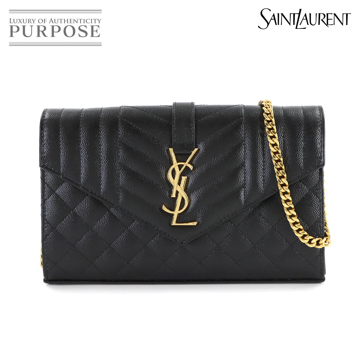 【未使用 展示品】 サンローラン SAINT LAURENT カサンドラ エンベロープ チェーン ウォレット 長財布 レザー ブラック 620280 ゴールド 金具 Cassandre Chain Wallet 【中古】｜VINTAGE LOVER PURPOSE