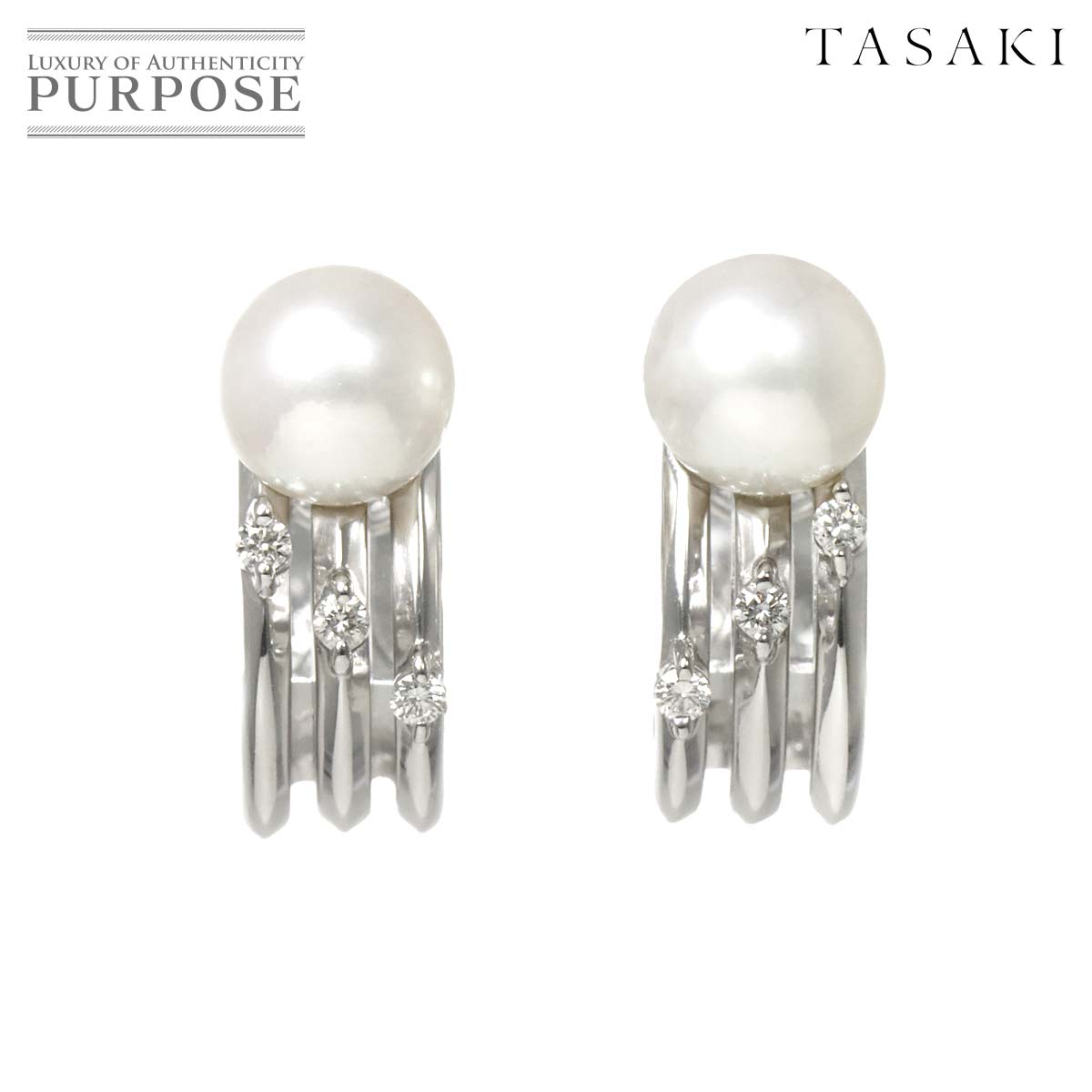 【新品同様】 タサキ TASAKI アコヤ真珠 6.1mm ダイヤ 0.03ct/0.03ct イヤリング K18 WG ホワイトゴールド 750 パール 田崎真珠 Akoya Pearl Earrings【中古】｜VINTAGE LOVER PURPOSE