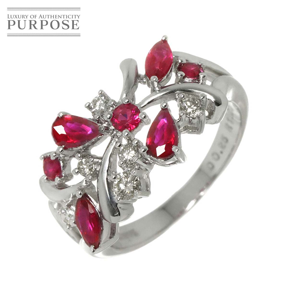 【新品仕上げ】 リング 13号 ルビー 1.20ct ダイヤ 0.25ct K18 WG ホワイトゴールド 750 指輪 Ruby Ring【中古】