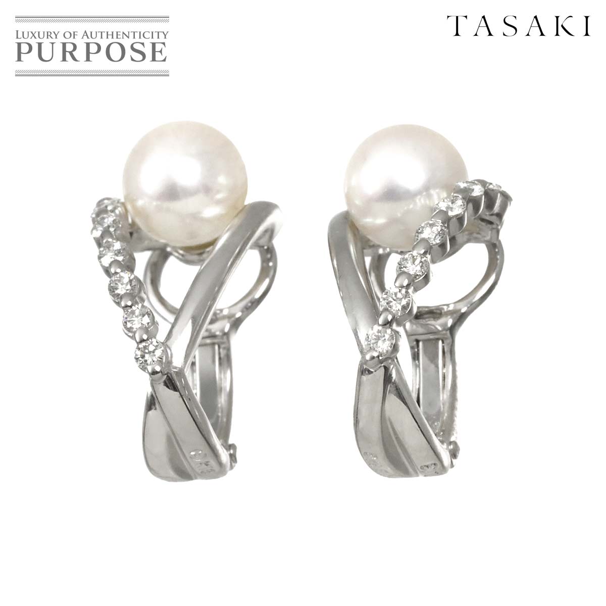 【新品同様】 タサキ TASAKI アコヤ真珠 6.8mm ダイヤ 0.13ct/0.13ct イヤリング K18 WG ホワイトゴールド 750 パール 田崎真珠 Earrings Clip on【中古】|VINTAGE LOVER PURPOSE