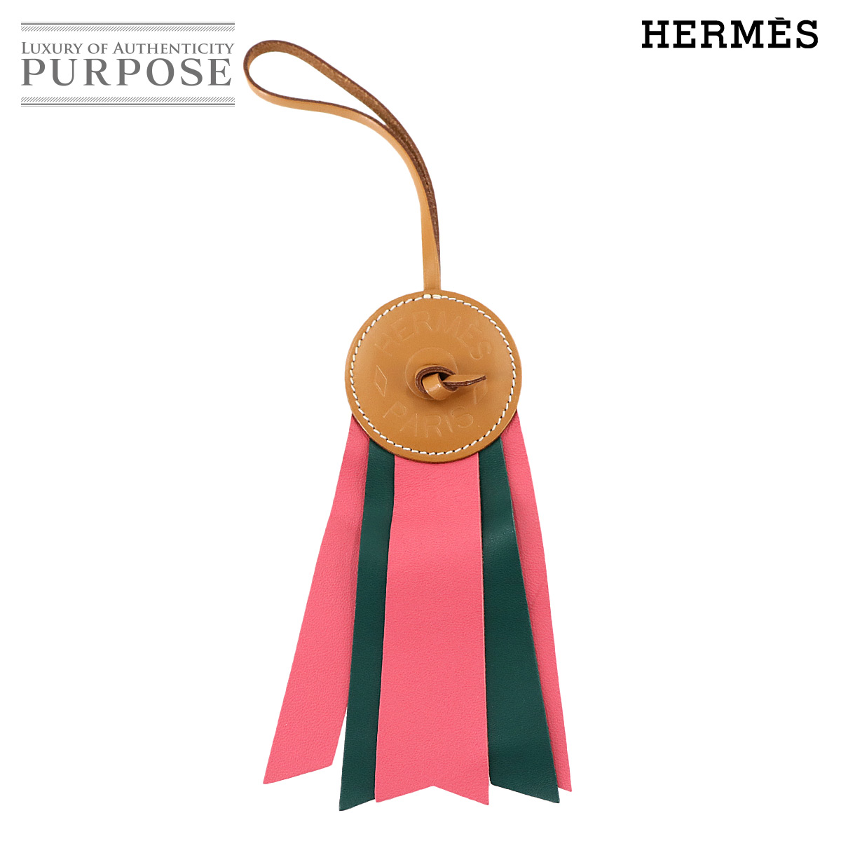 【新品同様】 エルメス HERMES パドック フラット バッグ チャーム ヴァッシュハンター アニョーミロ ローズアザレ マラカイト Paddock Flot Bag Charm 【中古】