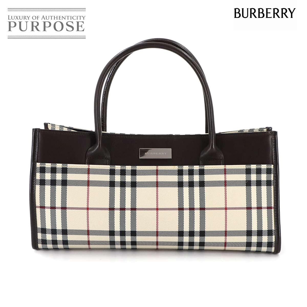 【新品同様】 バーバリー BURBERRY ノバチェック ハンド バッグ キャンバス レザー ベージュ ブラウン Hand Bag 【中古】