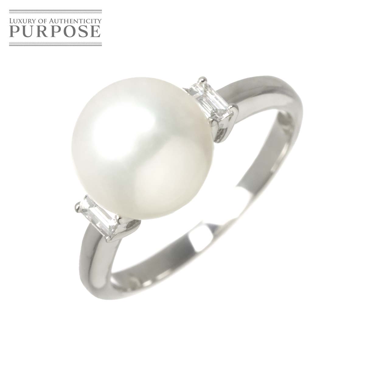【新品仕上げ】 リング 13.5号 白蝶真珠 9.7mm ダイヤ 0.16ct Pt プラチナ パール 指輪 South Sea pearl Ring 【中古】
