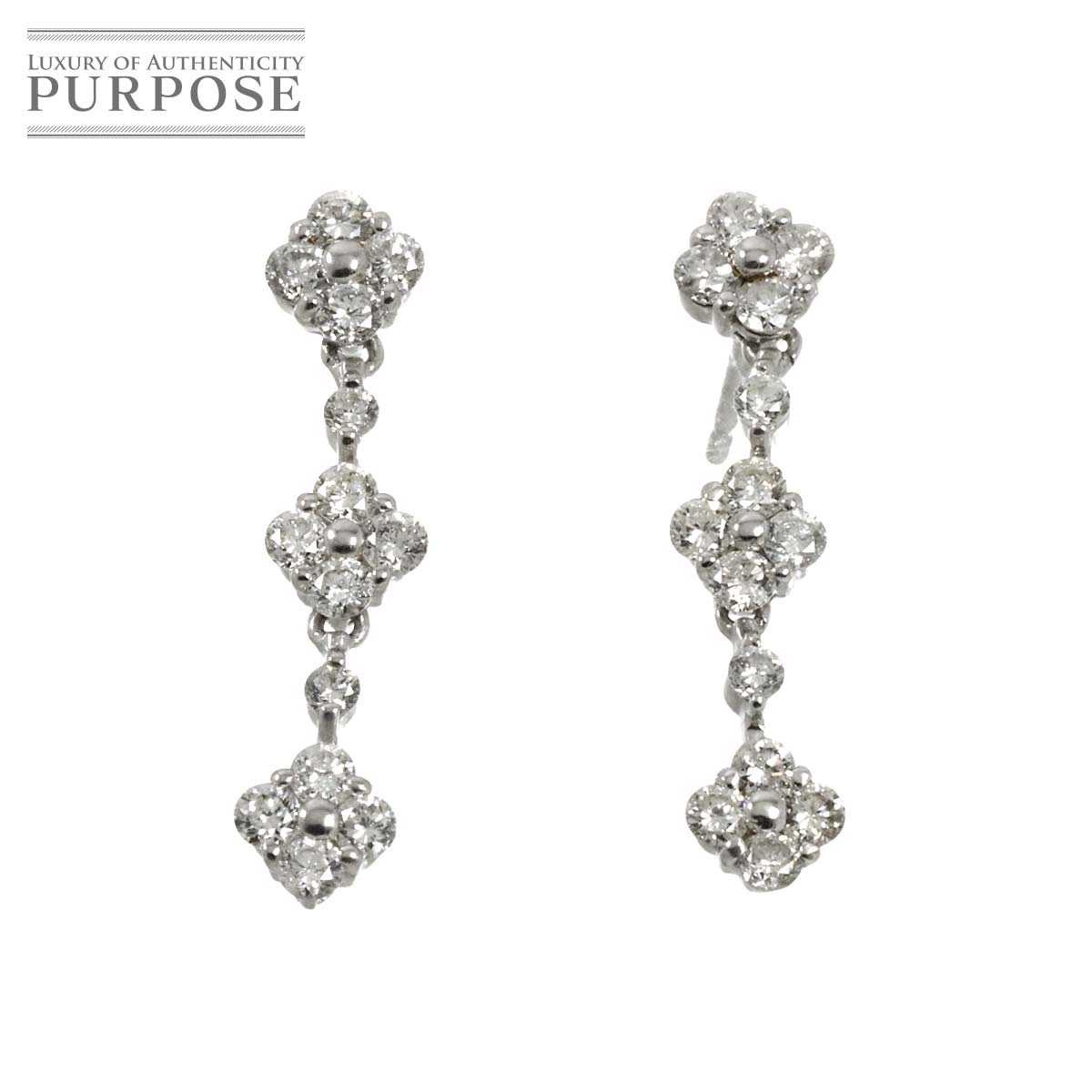 【新品仕上げ】 ダイヤ 0.50ct/0.50ct ピアス K18 WG ホワイトゴールド 750 Diamond Earrings Pierced 【中古】|VINTAGE LOVER PURPOSE
