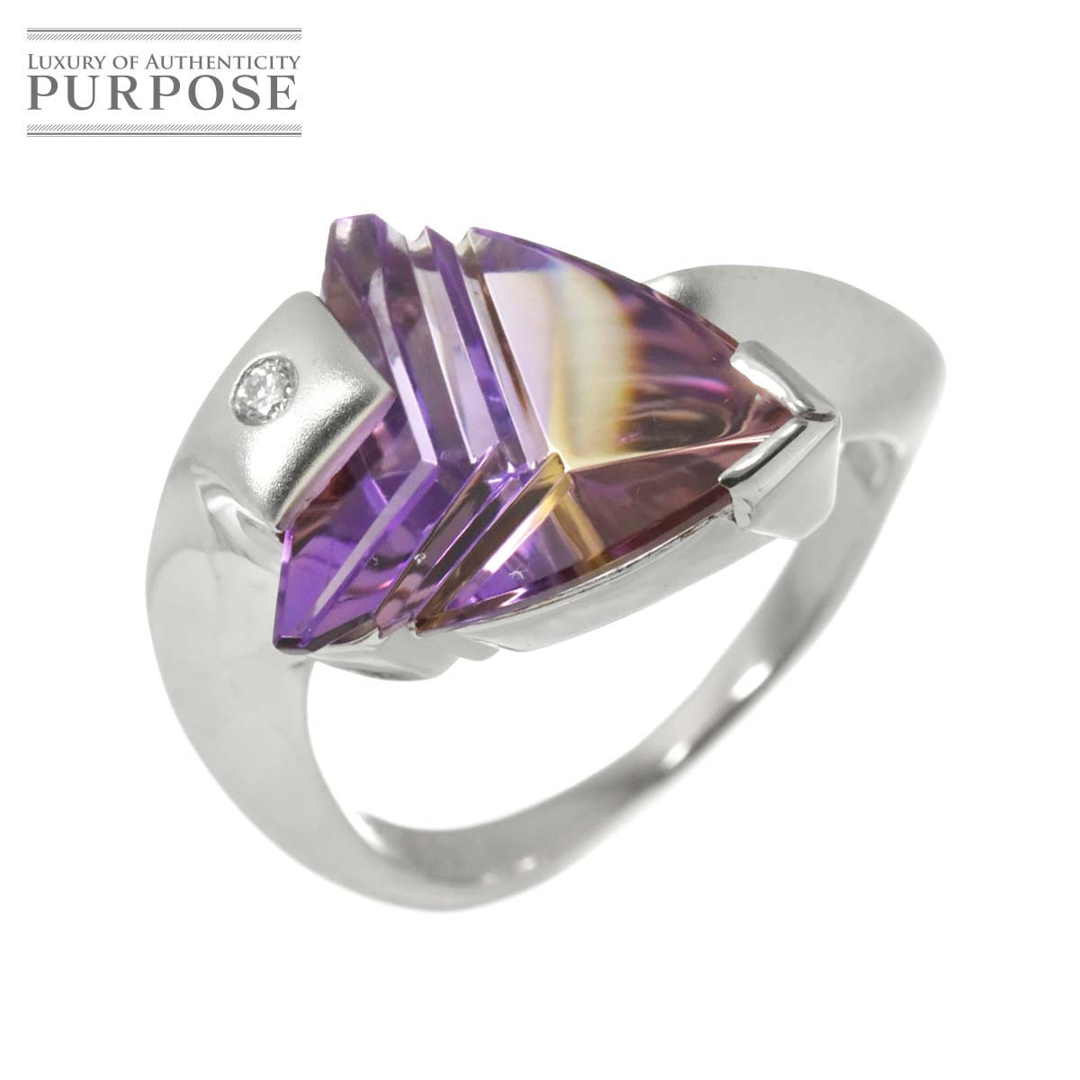 【新品仕上げ】 リング 15号 アメトリン 3.91ct ダイヤ 0.03ct Pt プラチナ 指輪 Ametrine Ring 【中古】
