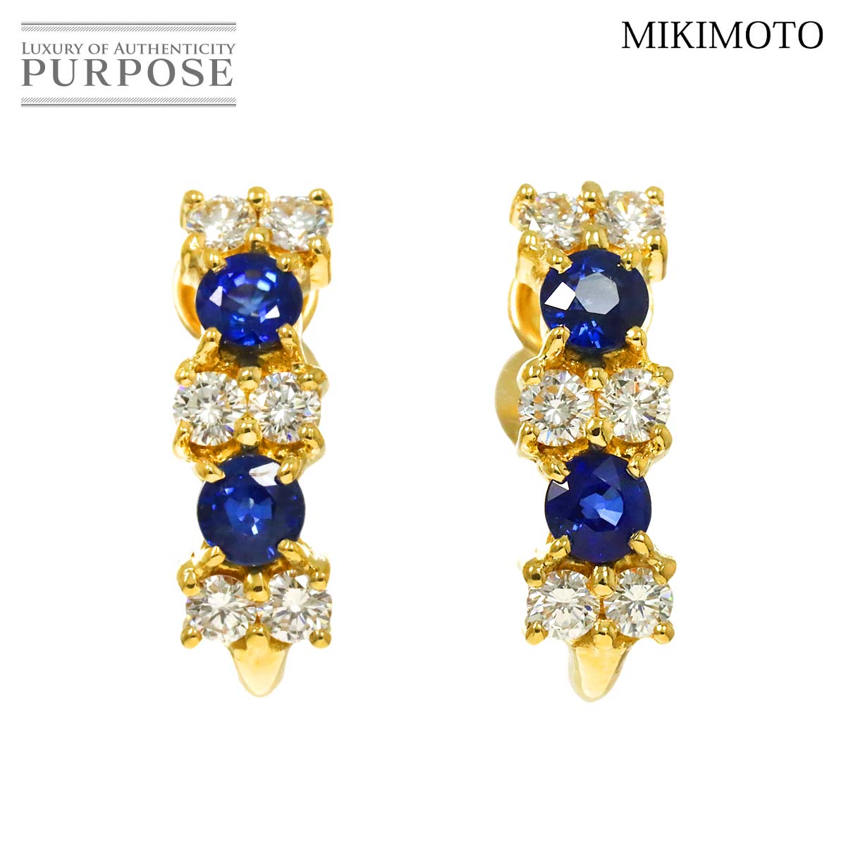 【新品同様】 ミキモト MIKIMOTO サファイヤ 0.42/0.42ct ダイヤ 0.30/0.30ct イヤリング K18 YG イエローゴールド 750 Earrings【中古】|VINTAGE LOVER PURPOSE