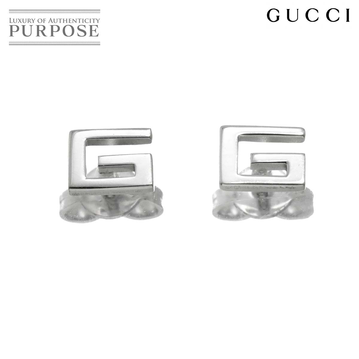 【新品同様】 グッチ GUCCI G ロゴ ピアス K18 WG ホワイトゴールド 750 Earrings Pierced【中古】