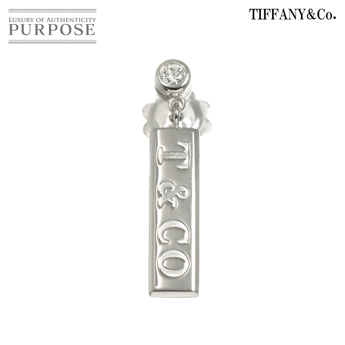 【新品同様】 ティファニー TIFFANY&Co. バー ドロップ ダイヤ ピアス K18 WG ホワイトゴールド 750 片方のみ 片耳 Earring Pierced【中古】