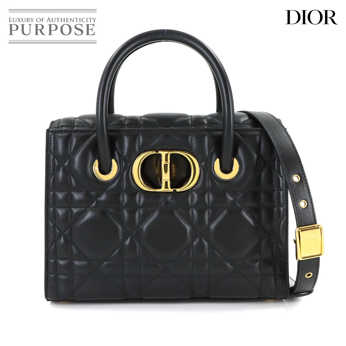 【未使用 展示品】 クリスチャン ディオール Christian Dior サントノレ マクロカナージュ 2way ハンド ショルダー バッグ レザー ブラック ゴールド 金具 Saint Honore Bag 【中古】
