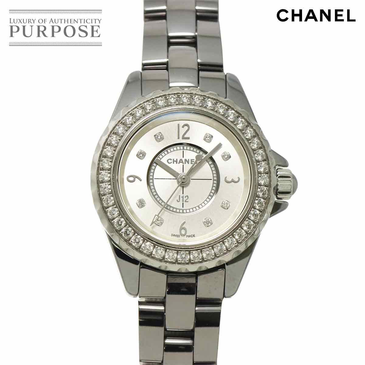 シャネル CHANEL J12 クロマティック H3402 ベゼルダイヤ レディース 腕時計 8P ダイヤ グレー セラミック クォーツ ウォッチ 【中古】