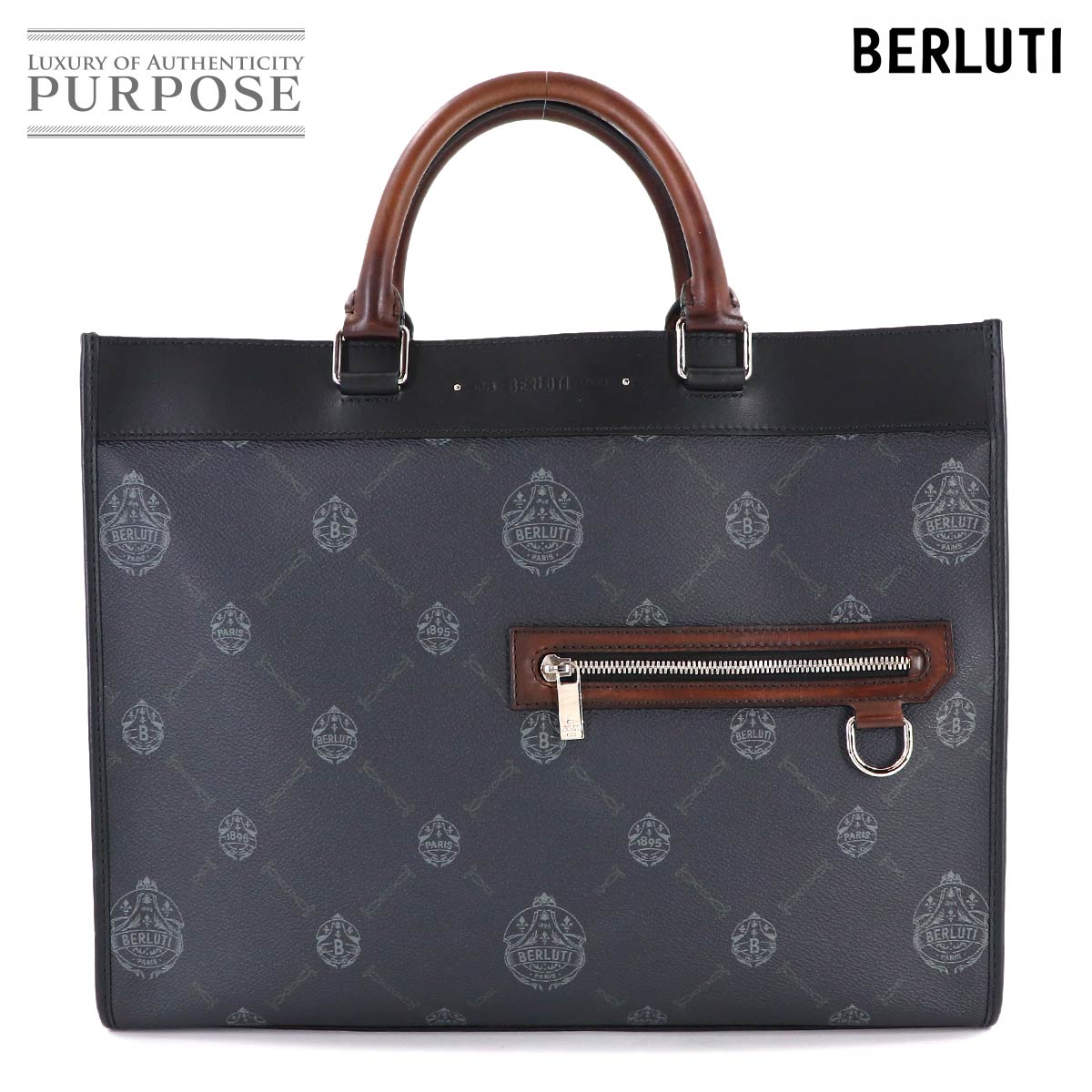 【未当て嵌める 見せびらかす品】 ベルルッティ Berluti ウリス スモール 2way トート 肩部 御徒面子 PVC なめし革 黒いこと 赤銅色 Ulysse Small 【中古】