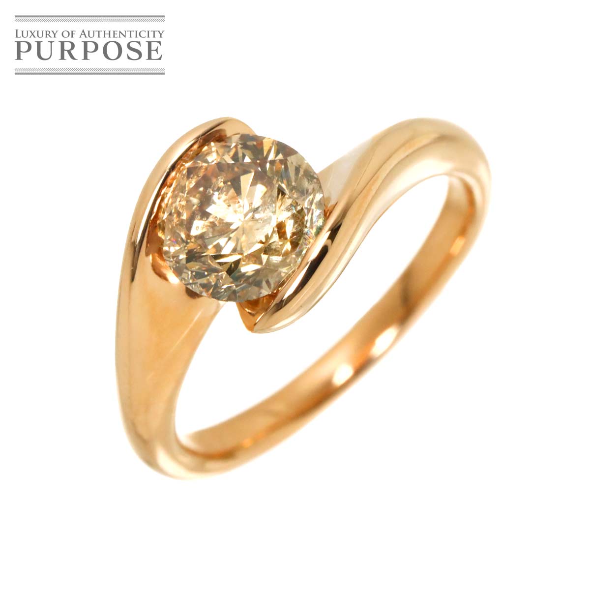 【新品仕上げ】 リング 15.5号 ブラウンダイヤ 2.058ct K18 PG ピンクゴールド 750 指輪 Diamond Ring 【中古】