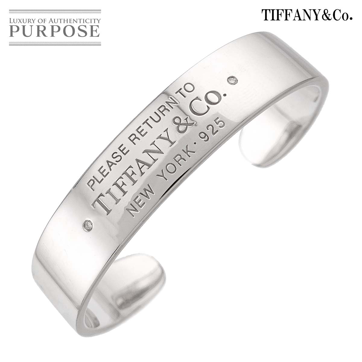 【新品同様】 ティファニー TIFFANY&CO. リターン トゥ ナロー カフ ダイヤ ブレスレット 14cm SV シルバー 925 バングル Bracelet【中古】