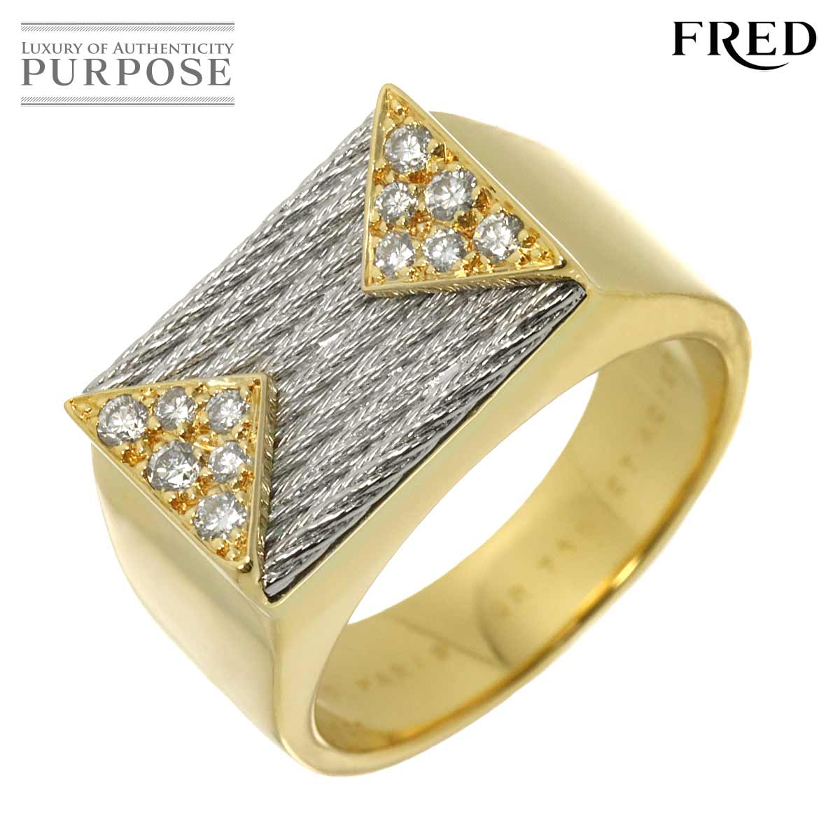 【新品同様】 フレッド FRED フォース10 21号 リング ダイヤ K18 SS YG イエローゴールド 750 ステンレス 指輪 Force 10 Diamond Ring【中古】