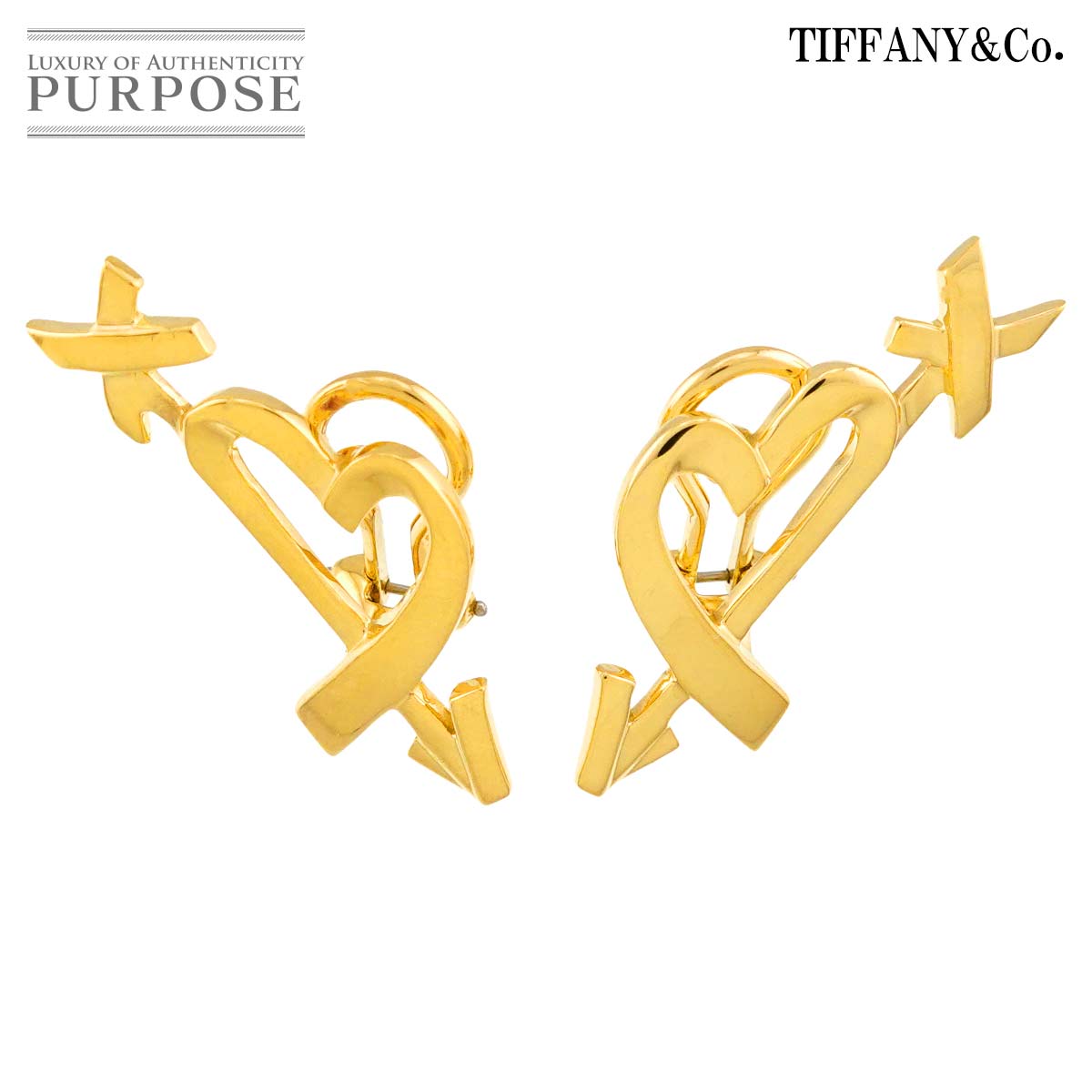 【新品同様】 ティファニー TIFFANY&Co. ラビング ハート アロー イヤリング K18 YG イエローゴールド 750 Heart Earrings Clip-on【中古】｜VINTAGE LOVER PURPOSE