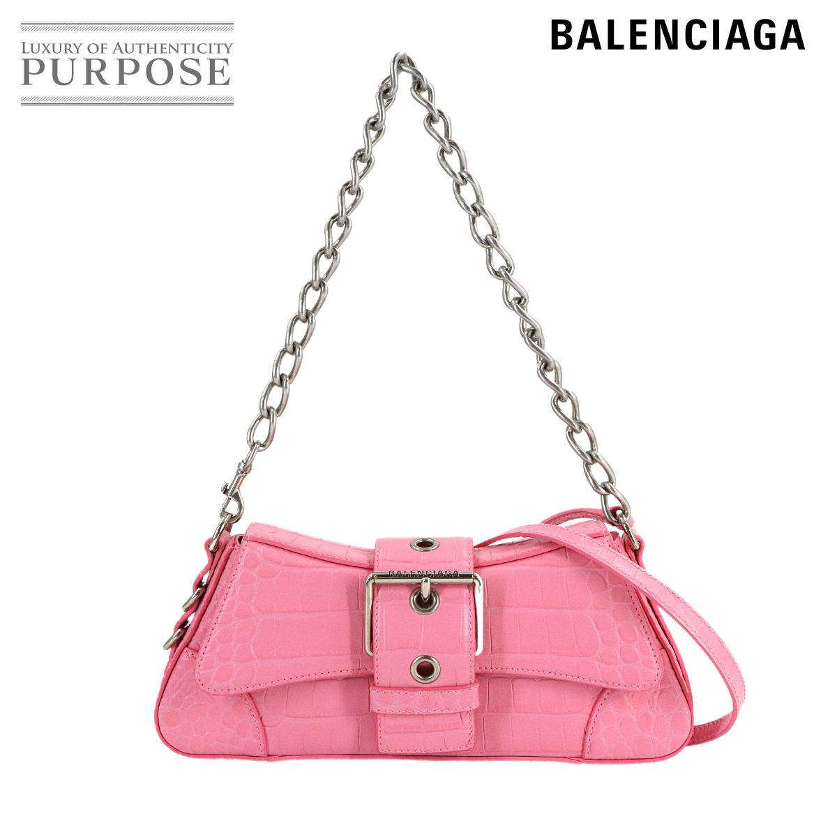 【未当て嵌める 見せびらかす品】 バレンシアガ BALENCIAGA リンゼイ 肩部 御徒面子 なめし革 サクラ色 701141 しろがね色 金具 Shoulder Bag 【中古】