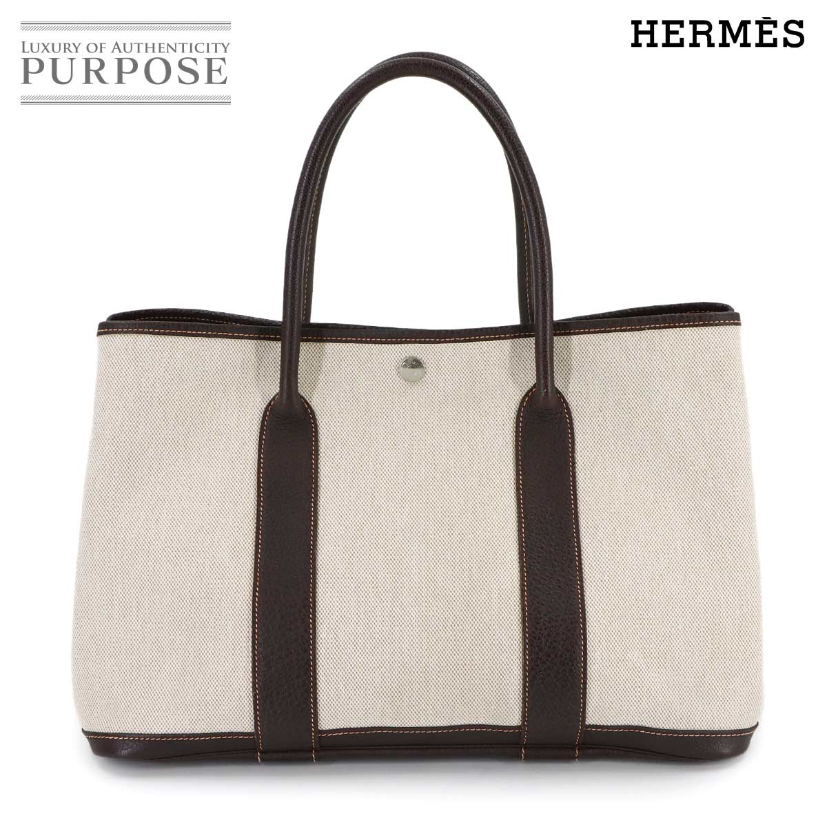 【新品同様】 エルメス HERMES ガーデンパーティ 36 PM トート バッグ トワルアッシュ レザー ナチュラル マロン □H刻印 シルバー 金具 Garden Party PM 【中古】