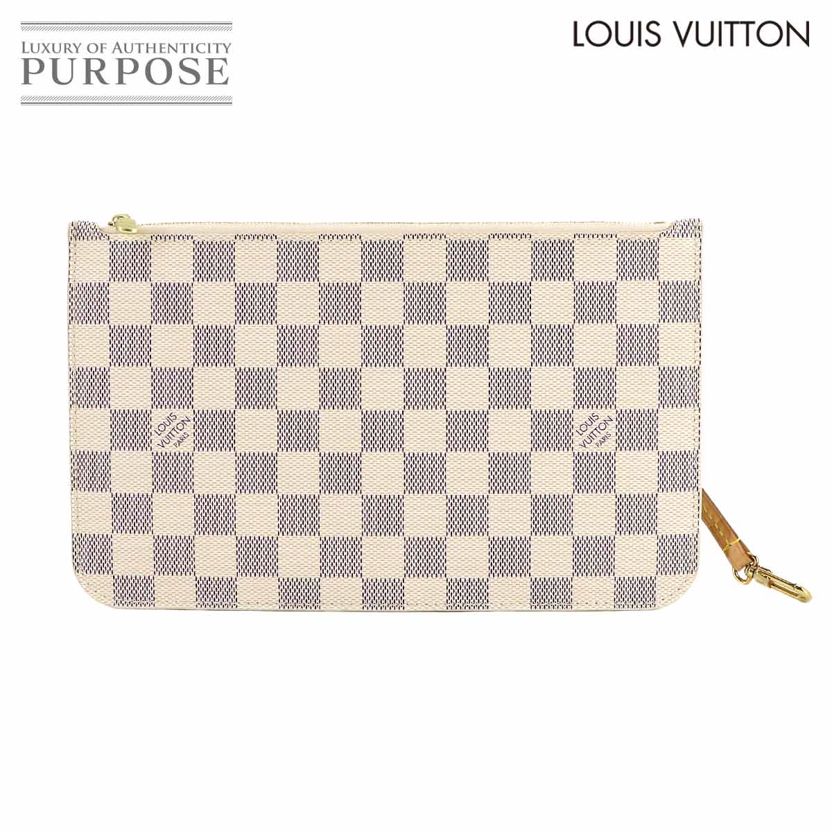 【未当て嵌める 見せびらかす品】 ルイ ヴィトン LOUIS VUITTON ダミエ アズール 合切袋 ベージュ ゴールド 金具 Damier Azur Pouch 【中古】