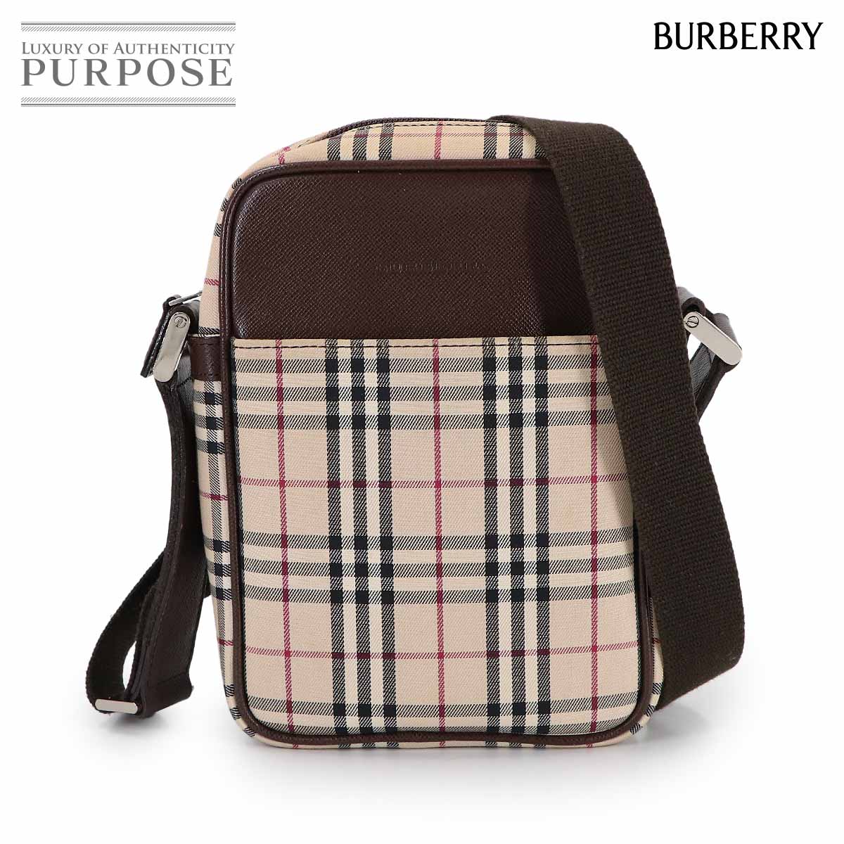 【新品同様】 バーバリー BURBERRY ノバチェック ショルダー バッグ キャンバス レザー ベージュ ブラウン シルバー 金具 Shoulder Bag 【中古】