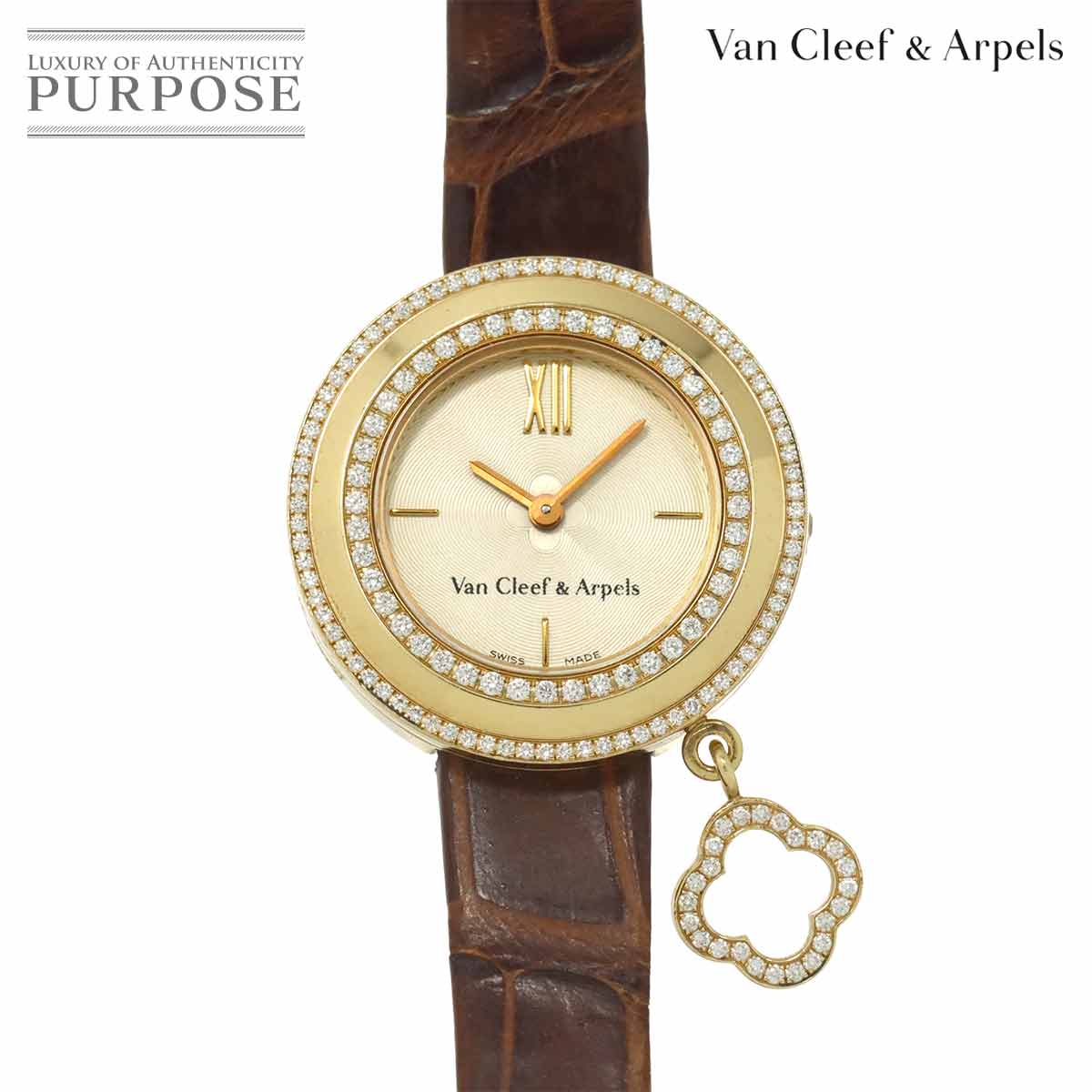 ヴァンクリーフ&アーペル Van Cleef&Arpels チャーム ミニ ウォッチ VCAR029800 レディース 腕時計 ダイヤベゼル K18PG クォーツ alhambra 【中古】｜VINTAGE LOVER PURPOSE