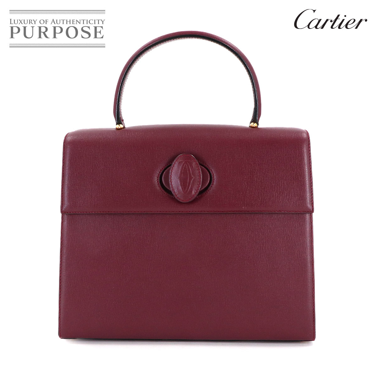 【新品同様】 カルティエ Cartier マストライン ハンド バッグ レザー ボルドー ゴールド 金具 Must Hand Bag 【中古】