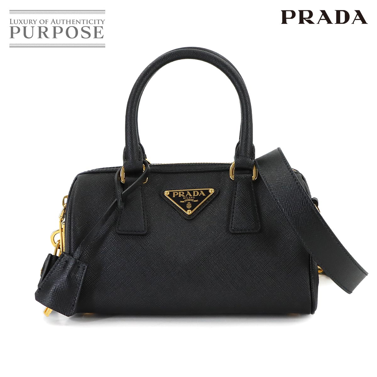 【未当てはめる 見せびらかす品】 プラダ PRADA 2way 御手手 肩先 御徒面子 サフィアーノレザー 黒いこと 1BB846 ゴールド 金具 Hand Shoulder Bag 【中古】