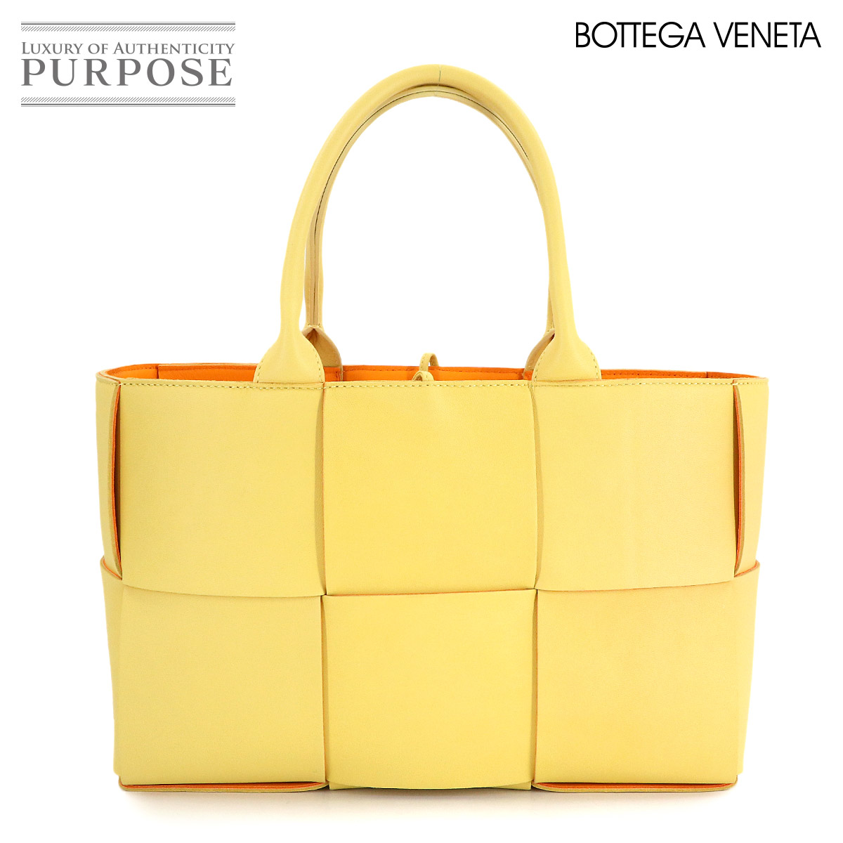 【未使用 展示品】 ボッテガ ヴェネタ BOTTEGA VENETA イントレチャート スモール アルコ トート バッグ レザー イエロー オレンジ Intrecciato Small Arco Tote Bag 【中古】